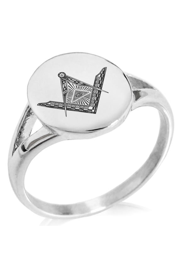 Stainless Steel Freemasons Masonic Eye of Providence Minimalist Oval Top Polished Statement Signet Ring