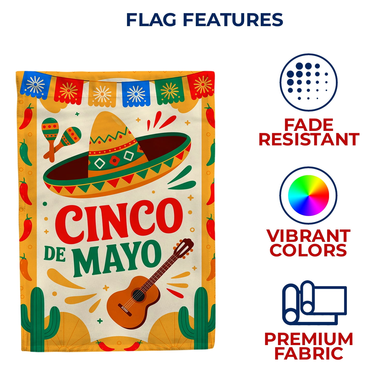 America Forever Cinco de Mayo Sombrero House Flag, 28 x 40 inch Double Sided, Mexican Fiesta Banner, Guitar Maraca Papel Picado Celebration Outdoor Yard Decorations