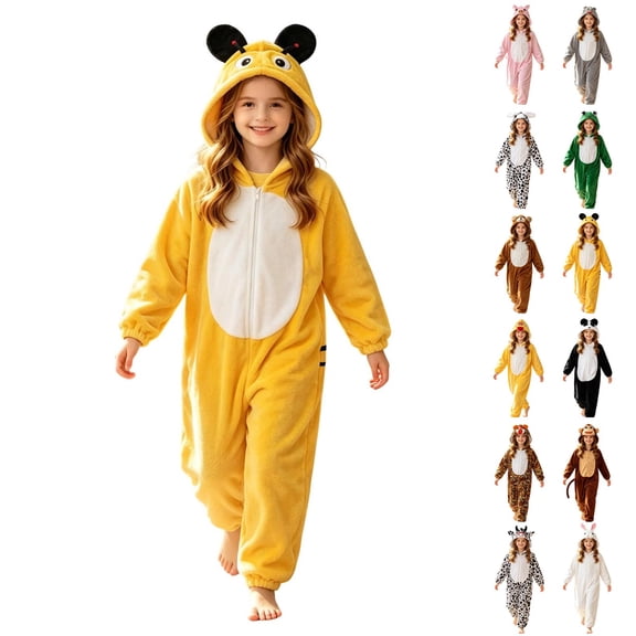SIYUDAN Kids Animal Onesie Pajamas Long Sleeve Zip up 3D Ears Hooded Onesie Jumpsuits Christmas Pajamas for Kids Bee Onesie 4-5 Years Boys Pajamas