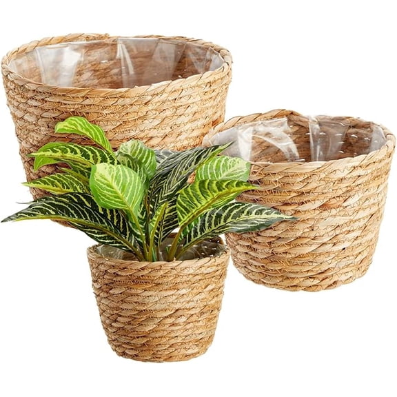 Woven Flower Basket, Handmade Floor Plant Pot, Decorative Straw Woven Container for Outdoor Patio Lawn Balcony Garden Landscape Decoration and Daily Home Gardening Use