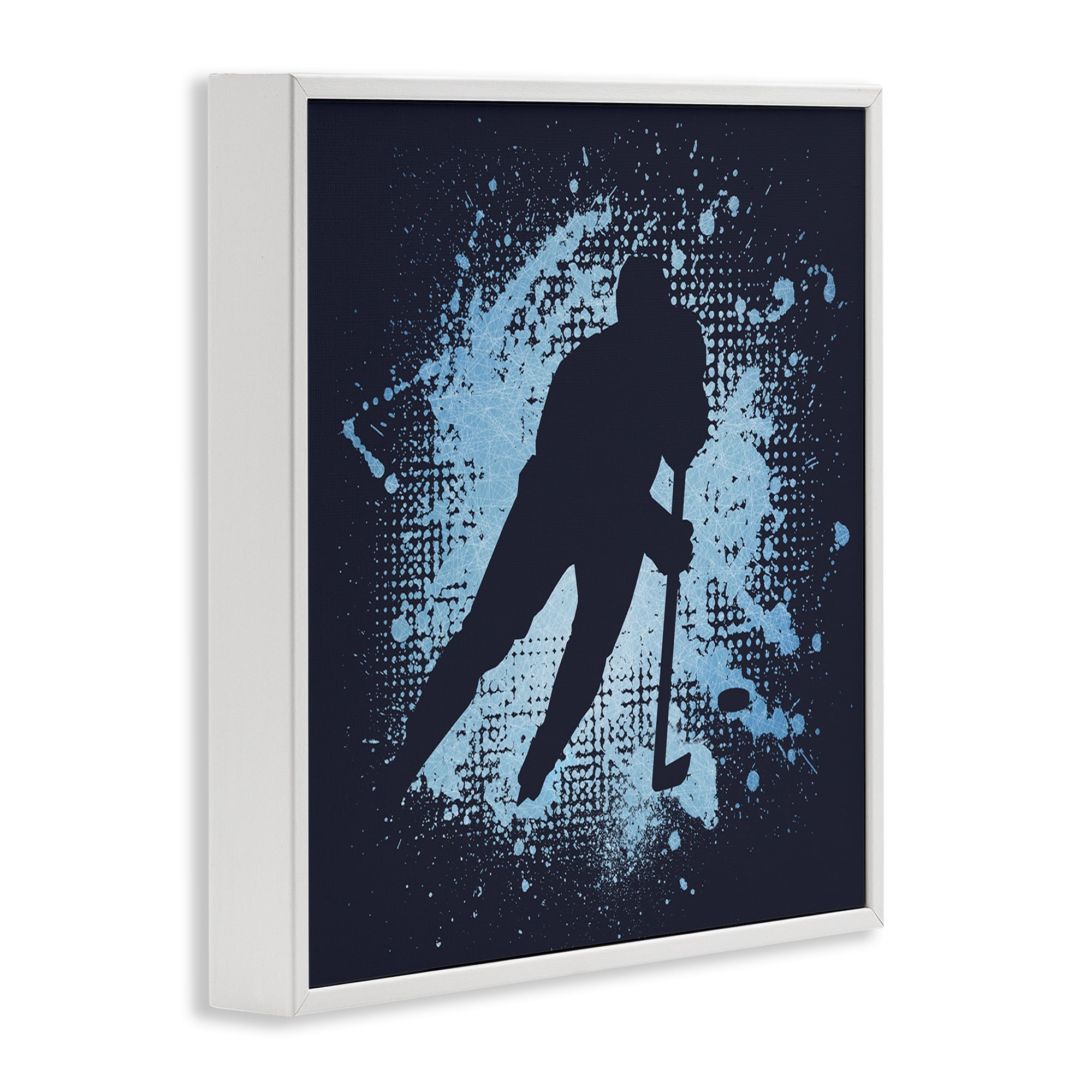 Stupell Industries Hockey Stance Blue Splash Sports Painting White Framed Art Print Wall Art, 17 x 17