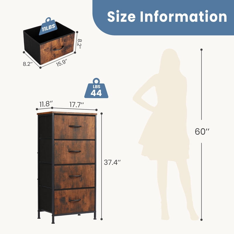 Simple Deluxe 4-Drawer Fabric Dresser, Storage Tower Organizer with Steel Frame and Wood Top for Bedroom, Entryway, Brown