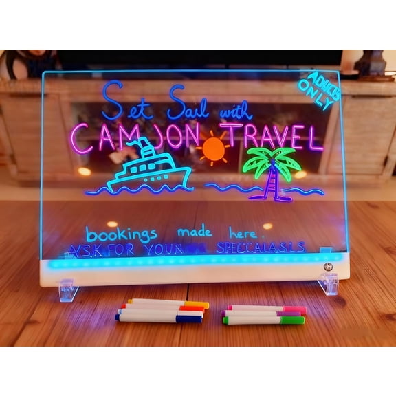 Rechargeable LED Drawing Board, 13.8'' x 10'' LED Note Board with Colors, 5 Modes & 7 Colors Acrylic Dry Erase Board, Rechargeable Light Up LED Writing Board for Home Office School Gift