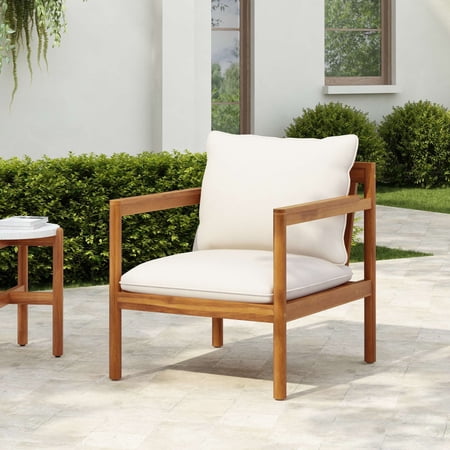 Christopher Knight Home Outdoor Patio Rope Back Chair, Water-Repellent Cushions, Acacia Wood Frame, Teak+Cream