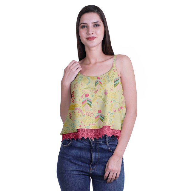 Moomaya Printed Womens Spaghetti Strap Crop Top Cami Summer Tops