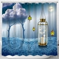 thumbnail image 1 of Whimsical Cloud and Lanterns Shower Curtain - Dreamy Forest Design, 1 of 4