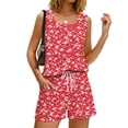 thumbnail image 5 of JULMCOMO Two Piece Sets for Women Floral Print Square Neck Casual Outfits Sleeveless Tank Top Drawstring Lounge Summer Short Sets with Pockets Red M, 5 of 8
