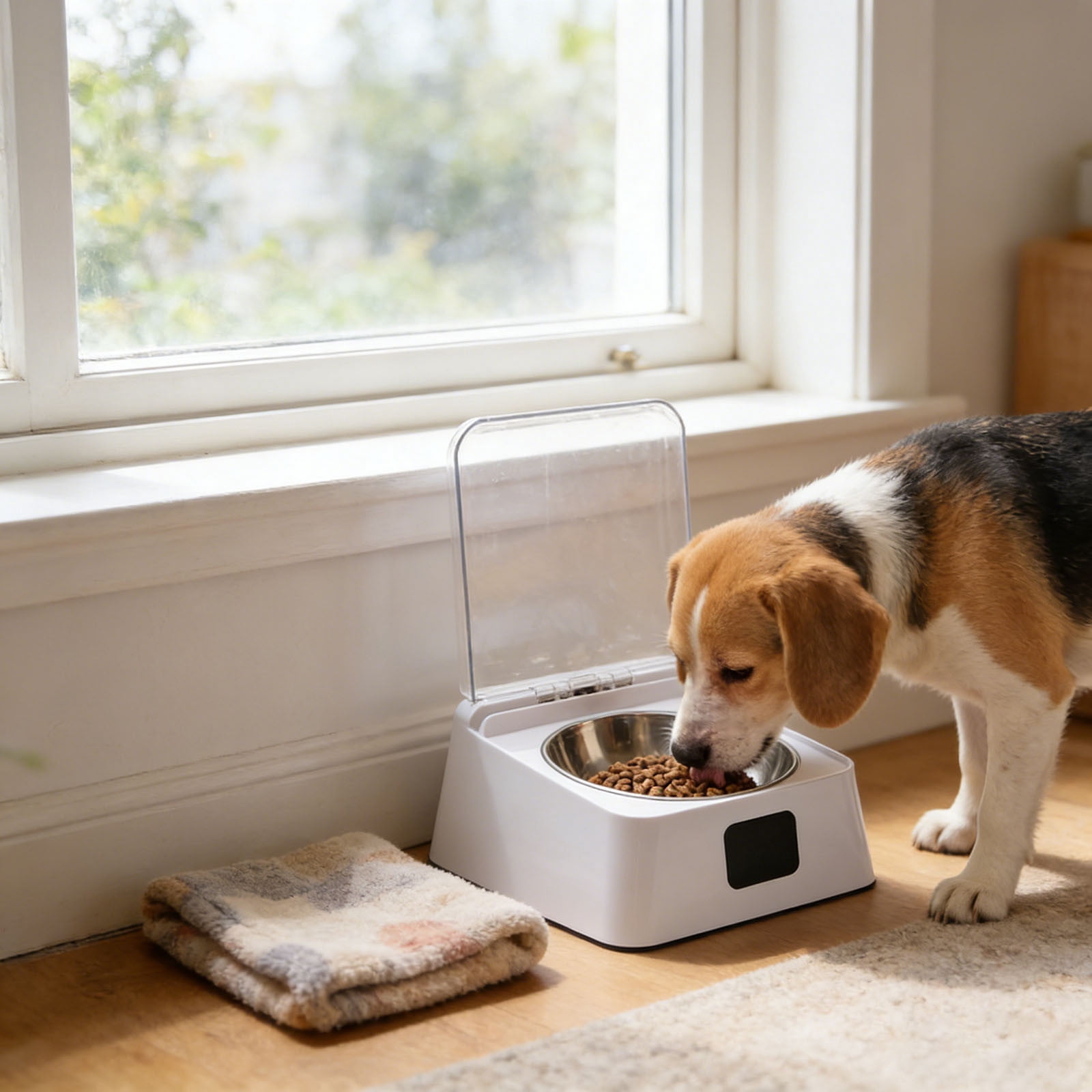 Gytml Automatic Pet Food Dispenser With Sensor Lid, Smart Cat Feeder With Detachable Bowl, Rechargeable Pet Feeding Station For Cats Dogs White-21x17x9.2cm