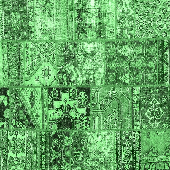 Ahgly Company Indoor Square Patchwork Emerald Green Transitional Area Rugs, 7' Square