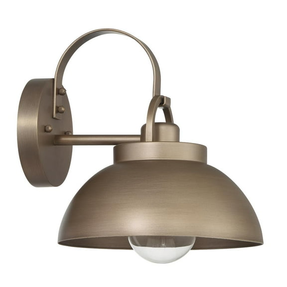 Robert Stevenson Lighting Easton - Modern Farmhouse Metal Shade and Exposed Bulb Wall Mounted Outdoor Light, Tuscan Gold