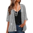 thumbnail image 2 of Women's Sequin Jacket Three Quarter Sleeve Blazer Top for Casual Party Night Out and Business Office Wear Fashion Essential Gift for Ladies | Sopatenor,Gray XL, 2 of 9