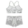 thumbnail image 4 of iixpin Kids Girls 2 Piece Tankini Swimsuit Sequins Gymnastic Ballet Dance Tanks Top with Bottoms Silver 5-6, 4 of 7