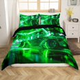 thumbnail image 1 of Erosebridal Housse de Couette Voiture de Course Vert Néon, Literie Voiture de Sport Moderne, Déco de Chambre Voiture de Course, Réversible 2 Pcs (Sans Couette), 1 of 7