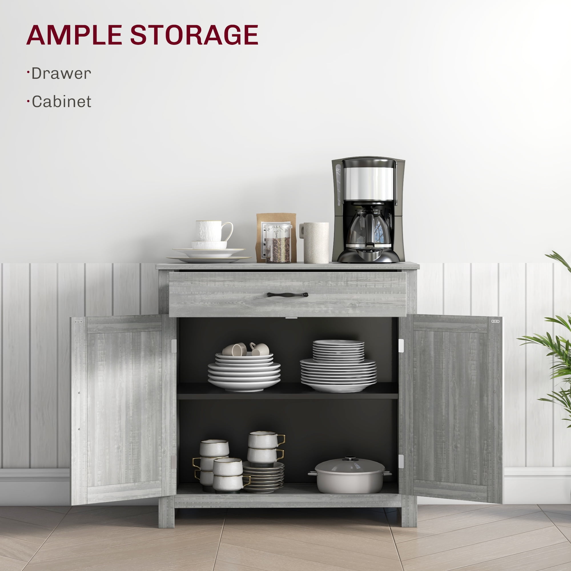 HOQBN Farmhouse Sideboard Cabinet with Barn Doors Kitchen Buffet Cabinet with Drawer and Adjustable Shelf for Kitchen Dining Room, Stone Gray