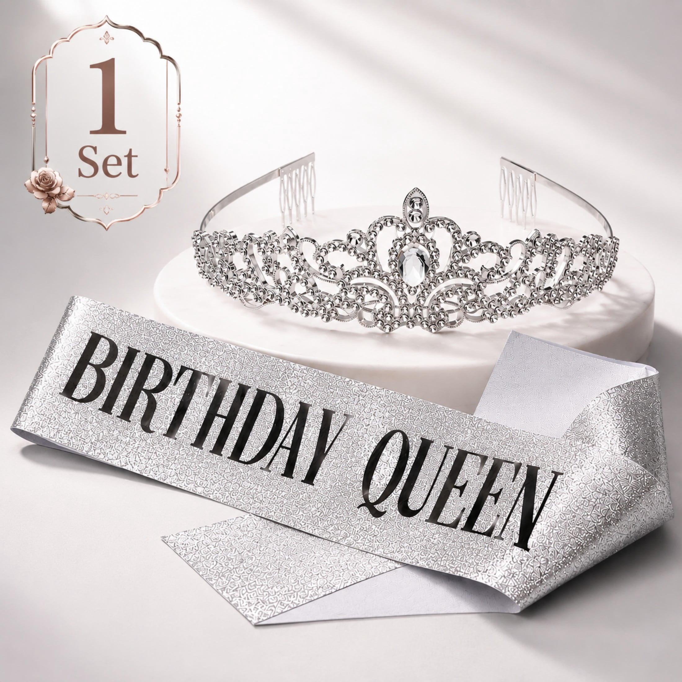 Birthday Queen Crystal Tiara & Glitter Sash Set Birthday Queen main image 4