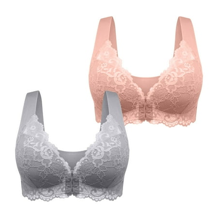 Black of Friday Deals!Clearance Staron 2PC Women s Bras Front Closure No Underwire Bras Soft Strap Wireless Comfortable Bra Soft Smoothing Seamless Large Size Bras