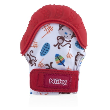 Nuby Teething Mitten with Hygienic Travel Bag, Red