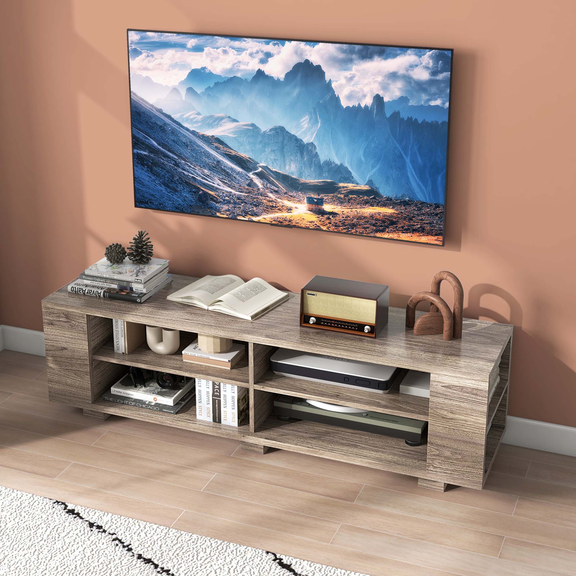 Costway 59" Wood TV Stand Console Storage Entertainment Media Center with Shelf Grey - image 2 of 10