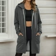 thumbnail image 2 of Womens Jackets Lightweight New Women's Zip up Hoodie Long Tunic Sweatshirt Casual Oversized Fleece Fall Winter Jacket Coat with Pocket Dark Gray XL, 2 of 4