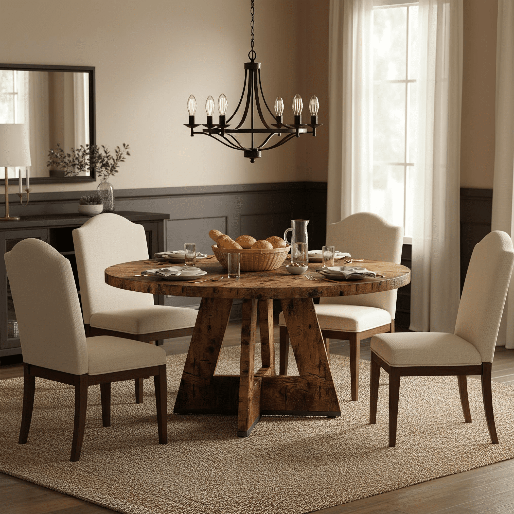Fnova 47" Round Dining Table for 4 People, Modern Farmhouse Wooden Kitchen Table, Walnut (Chairs Not Included)