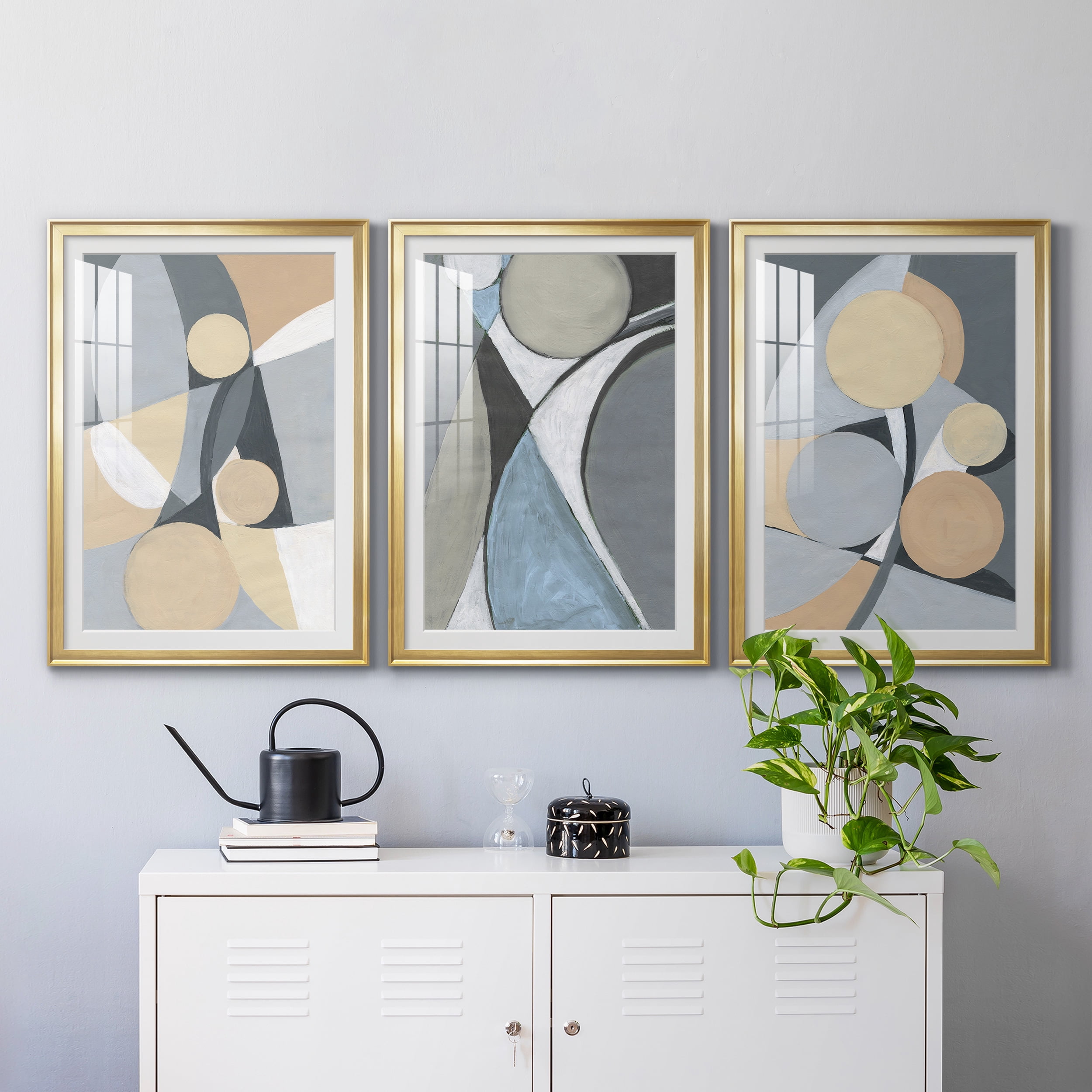 &nbsp;A Soft Jeweled Geometric II Premium Framed Prints Set of 3 - Ready to Hang - 26.5 x 36.5 Each - Gold Frame