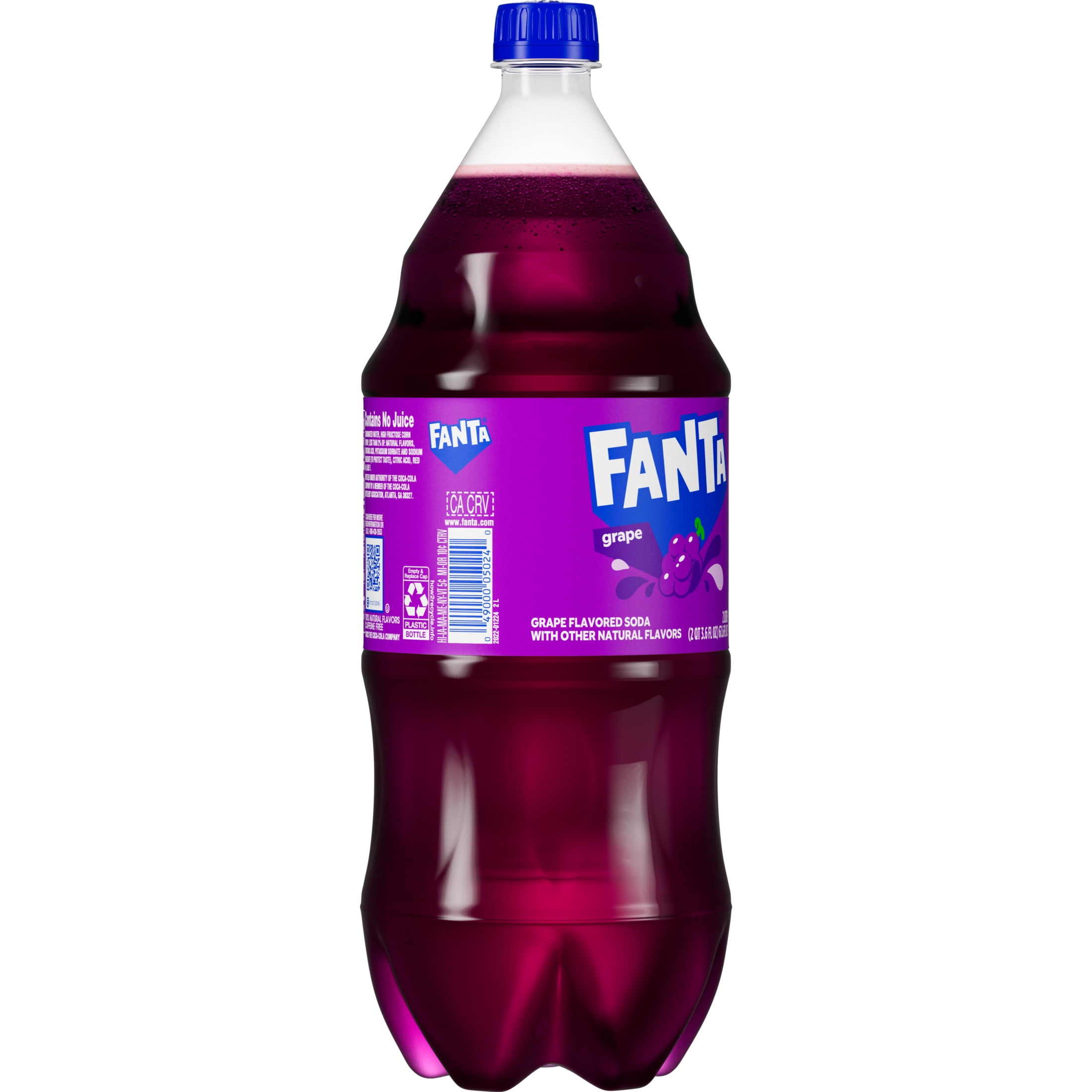 Fanta Brand Caffeine-Free Grape Fruit Soda Pop, 2 Liter Bottle