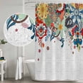 thumbnail image 4 of Polyester Fabric Bohemian Floral Shower Curtain, Retro Abstract Flowers Boho Ethnic Waterproof Bathtub Curtain Bathroom Decor Set with Hooks 72 x 84 Inches, 4 of 6