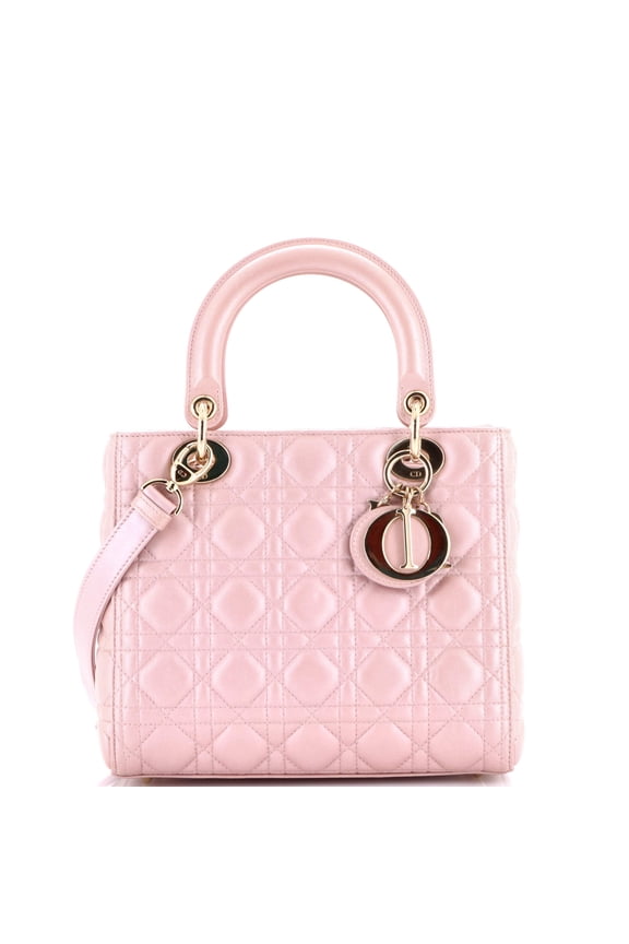 Pre-Owned Lady Dior Bag Cannage Quilt Metallic Leather Medium By Rebag