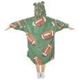 thumbnail image 2 of FORMRS Wearable Blanket Hoodie with Sleeves for Kids Cozy Flannel Sweatshirt, Green American Footballs, 2 of 7