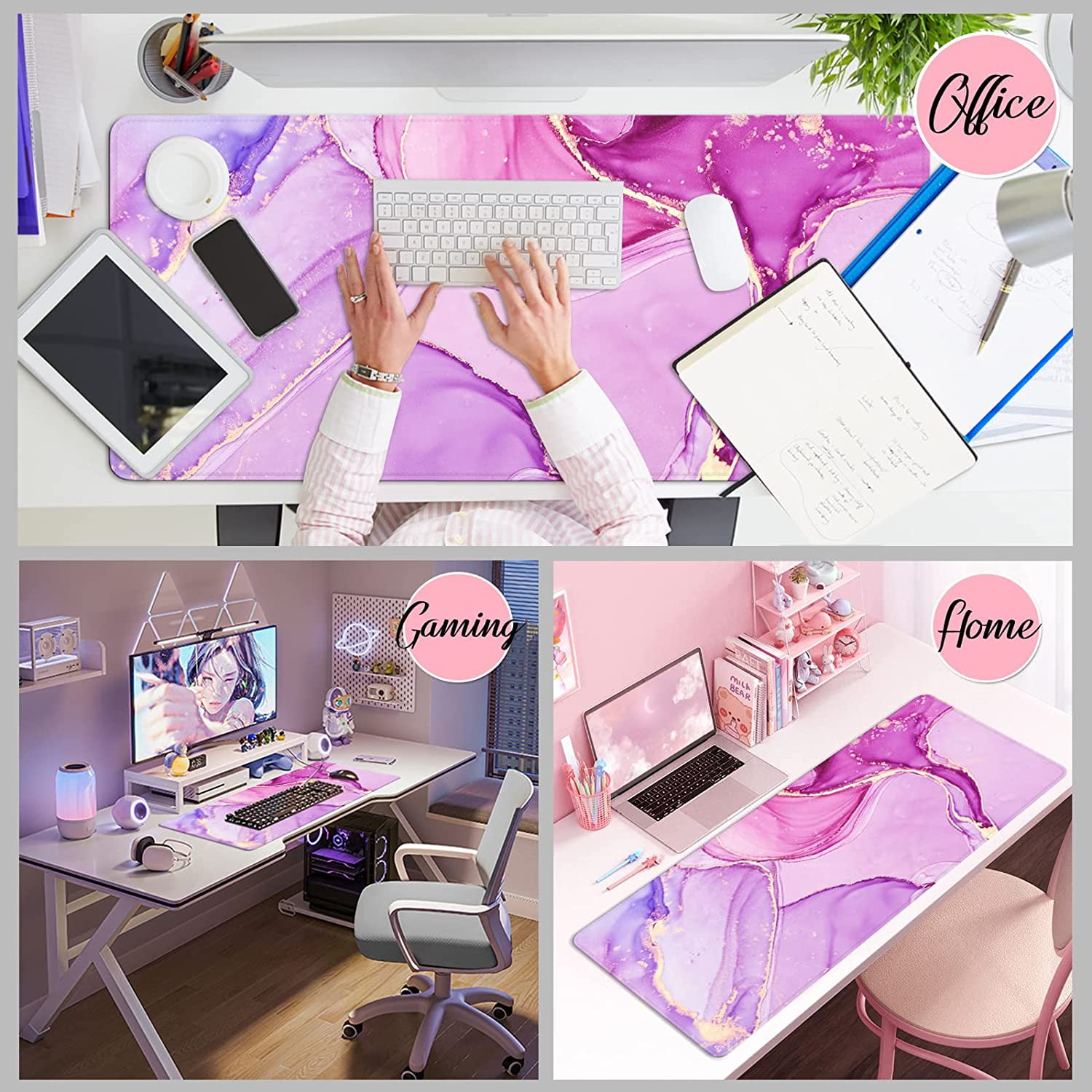 Purple Marble Mouse Pad XXL Large Mouse Pad for Desk 35x15.7x0.12 inch Desk Mat Gaming Mouse Pad (Purple)