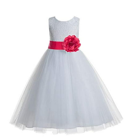 Ekidsbridal White Floral Lace Heart Cutout Formal Flower Girl Dress Father Daughter Dance Recital Graduation Ceremony 172T 12