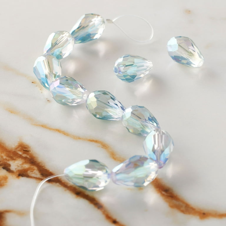 Iridescent Green Glass Teardrop Beads, 14mm by Bead Landing™ 