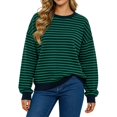 thumbnail image 3 of Arlun Womens Striped Oversized Sweatshirts Trendy Color Block Crew Neck Long Sleeve Casual Loose Pullover Top Comfort Drop Shoulder Fashion Fall Vacation Hoodless Sweatshirt 1-Navy XL, 3 of 5