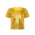 thumbnail image 3 of Zaldita Kids Girls Short Sleeve Sequin Hip Hop Jazz Street Dance Crop Tops Glitter Sparkly Party Shirts Tee Blouse Gold 5-6, 3 of 6