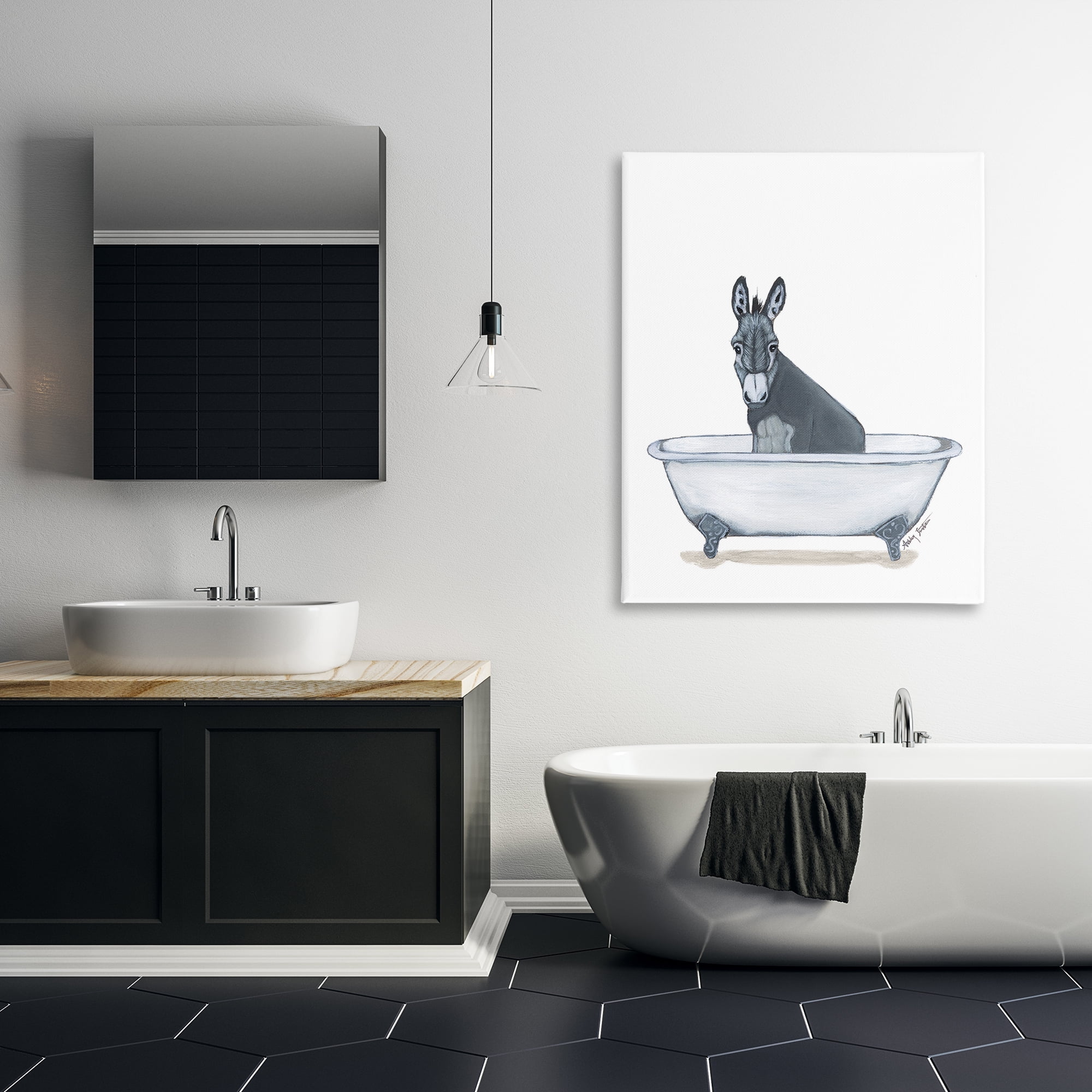 Stupell Industries Donkey in Tub Sketch Bath & Laundry Painting Wrapped Canvas Art Print Wall Art, 36 x 48