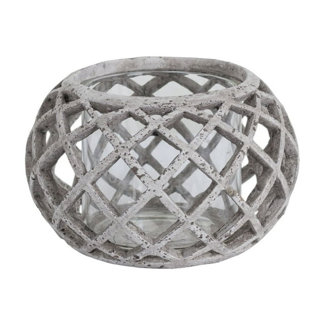 Hill Interiors Large Round Ceramic Lattice Hurricane Lantern
