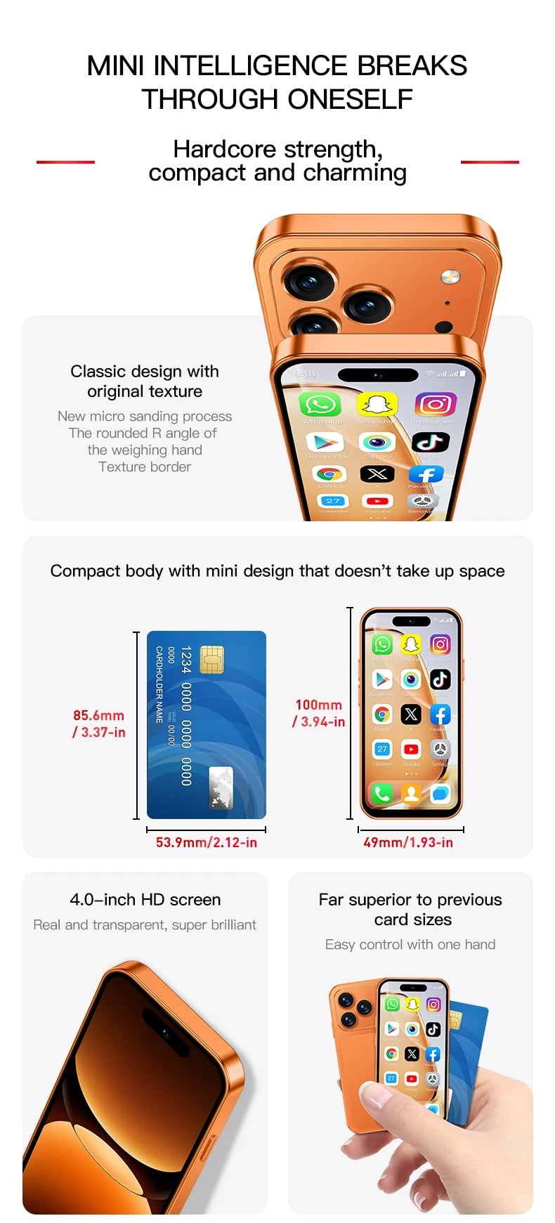 ONEMYTH A18 Pro Mini 4G Smartphone 4.0 Inch, 2GB RAM16GB ROM, Ultra-Compact Small Phone