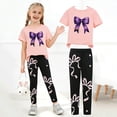 thumbnail image 4 of larppty Girls’ Bow Print Leggings and T-Shirt Set – Cute 2-Piece Outfit for Kids, Soft Cotton Blend, Casual Wear for Playtime, School, and Parties（Light Purple， 2-3 Years）, 4 of 6