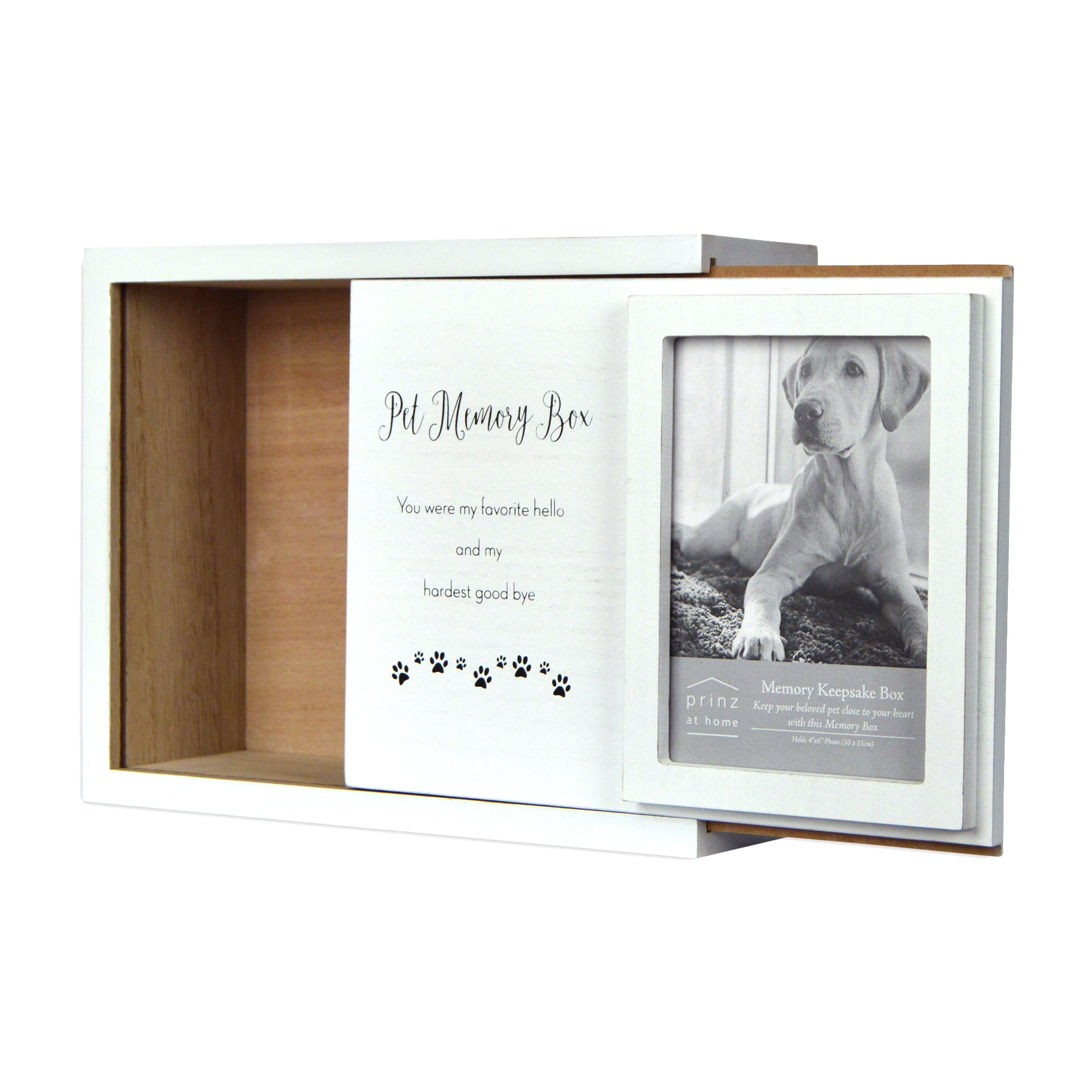 Prinz Decorative Pet Memory Keepsake Box for Dogs & Cats, 4x6 Photo Holder, White Memorial Gift