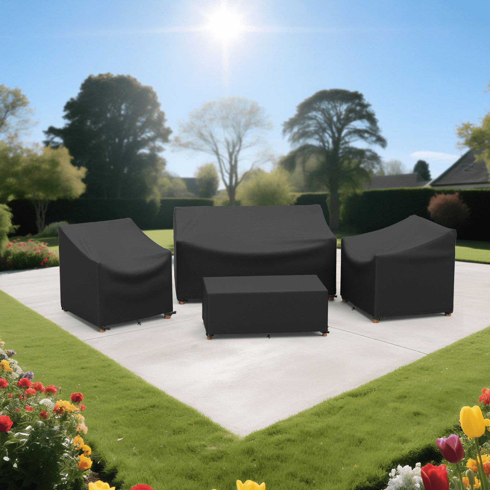 Limerenc Patio Furniture Covers, 4-Piece Outdoor Furniture Covers Waterproof for Patio Loveseat, Chair and Coffee Table, Black