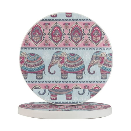 

Circular Drink Coasters Set Vintage Graphic Indian Elephant Mandala Beautiful Home Decor Diatomite Heat-Resistant Diatomite Protect Table Countertop