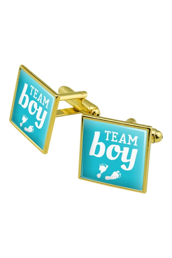 Team Boy Baby Blue Footprints Square Cufflink Set - Silver or Gold