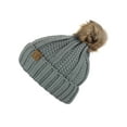 thumbnail image 2 of C.C Thick Cable Knit Faux Fuzzy Fur Pom Fleece Lined Skull Cap Cuff Beanie, Natural Gray, 2 of 4