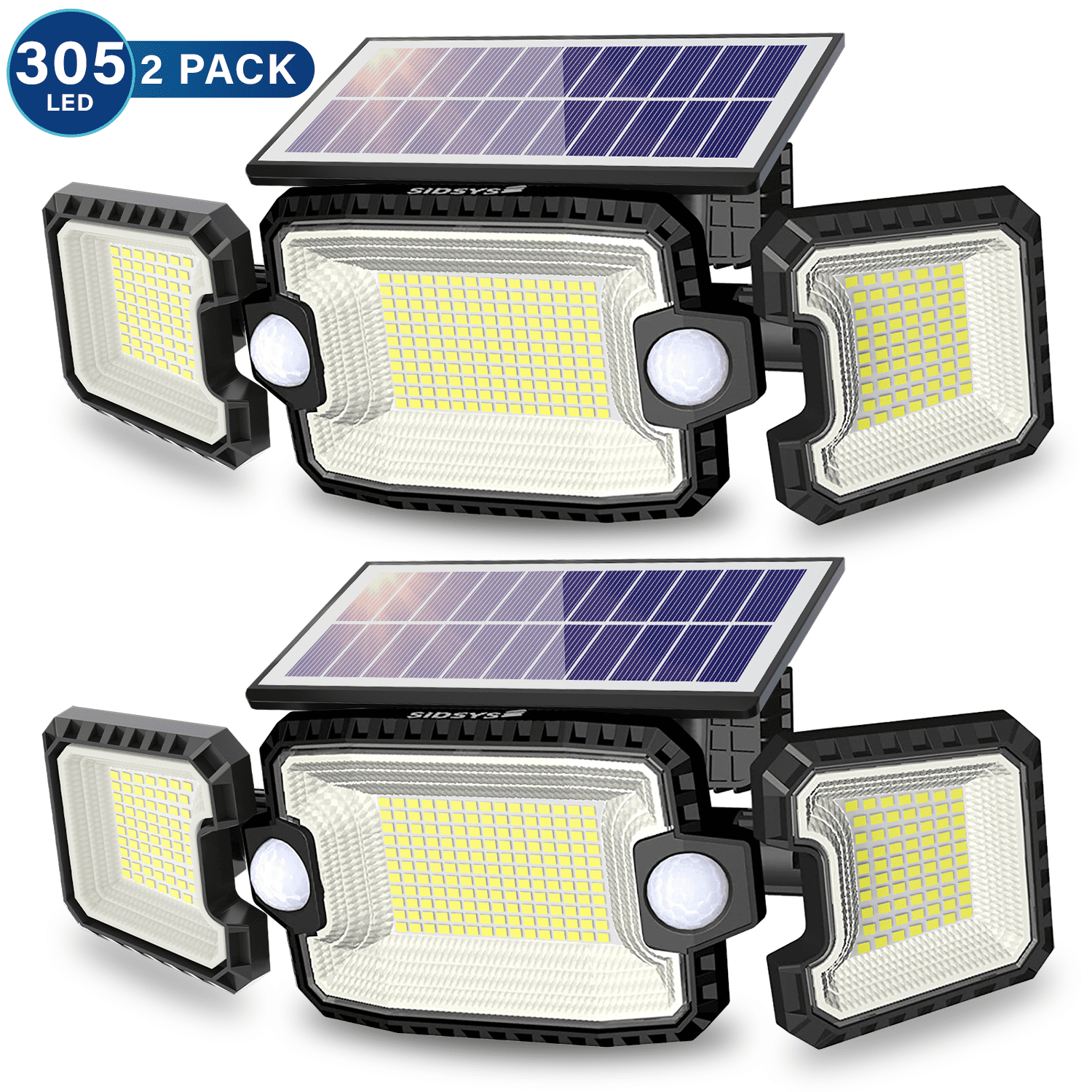 SIDSYS Solar Lights Outdoor, 3 Adjustable Lighting Heads 7300LM 305 LED