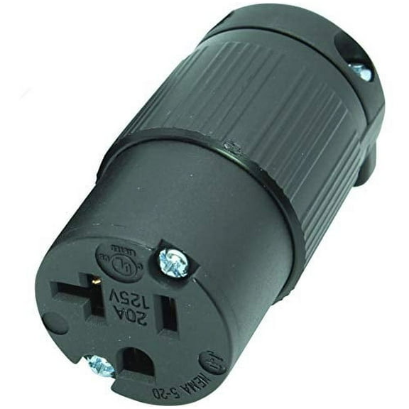 Journeyman-Pro 520CV 20 Amp 120-125 Volt, NEMA 5-20R, 2Pole 3Wire, Straight Blade, Female Plug Replacement Cord Connector Outlet, Commercial Grade PVC (BLACK 1-PACK)