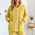 thumbnail image 2 of Women's Sleepwear Cardigan, Fleece Long Sleeve Button Front Jacket with Pockets, Warm Lounge Sleep Top, Cozy Home Indoor Wear | VerBelle,Yellow S, 2 of 9
