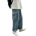 thumbnail image 2 of Jean Cargo Pants for Men 2025 Loose Fit Wide Leg Casual Cargo Denim Pants with Pockets Streetwear Mens Trousers, 2 of 8