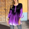 thumbnail image 2 of Langgg T-Shirt à Dégradé de Couleurs pour Femmes, Décontracté, à Boutons, Col Rond, Manches à Volants, Blouse Évasée Ample, 2 of 8