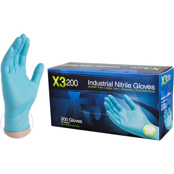 X3 200 Blue Nitrile Industrial Disposable Gloves, XXLarge by AMMEX
