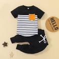 thumbnail image 2 of Kids Toddler Boys Shorts Set Casual Short Sleeve Stripe Patchwork Tops Solid Pant Set Two Piece Clothes Set Summer Outfits,Size 3 Years 4 Years, 2 of 7